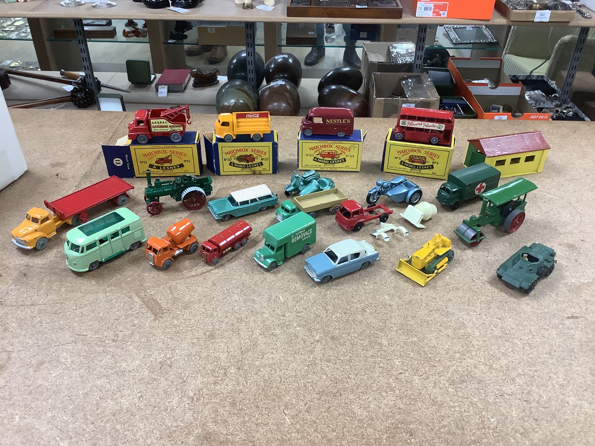 Miscellaneous toys and games including Matchbox 1-75 series, two teddy bears, also to include a Coca Cola advertising mirror